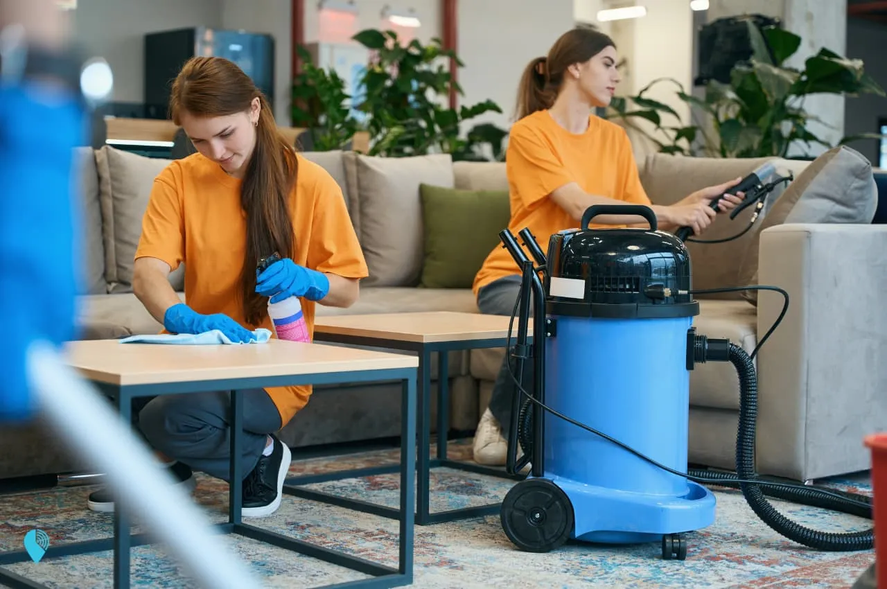 Commercial cleaning employees at work