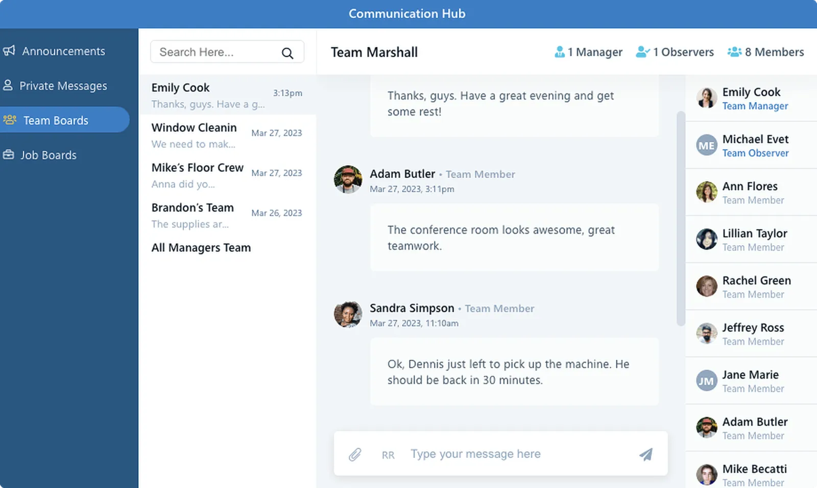 Multi-language messaging interface showing automatic translation between English and Spanish for remote teams